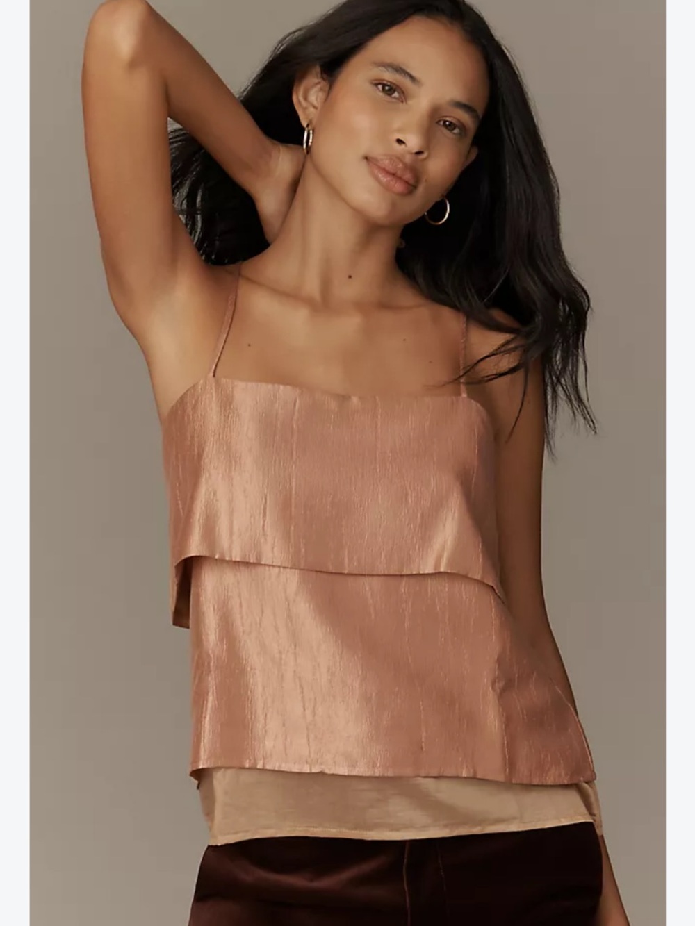 Anthropologie Blue Tassel Layered Swing Tank - Pink Metal